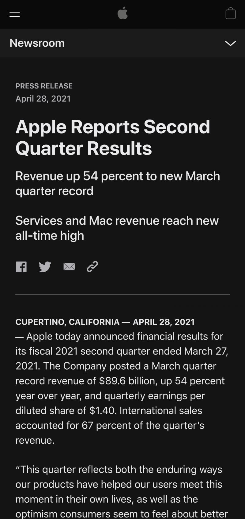 애플) 2분기 실적발표 > 뉴스/신제품 | 쿨엔조이