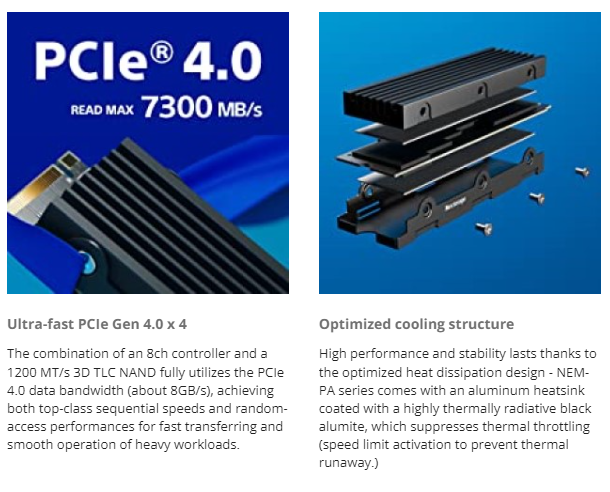 Nextorage Japan Internal SSD 4TB for PS5 and PC Storage Expansion M.2 2280  with Heatsink PCIe Gen4.0*4 NVMe 3D TLC NAND NEM-PA4TB/N SYM 3000TBW with