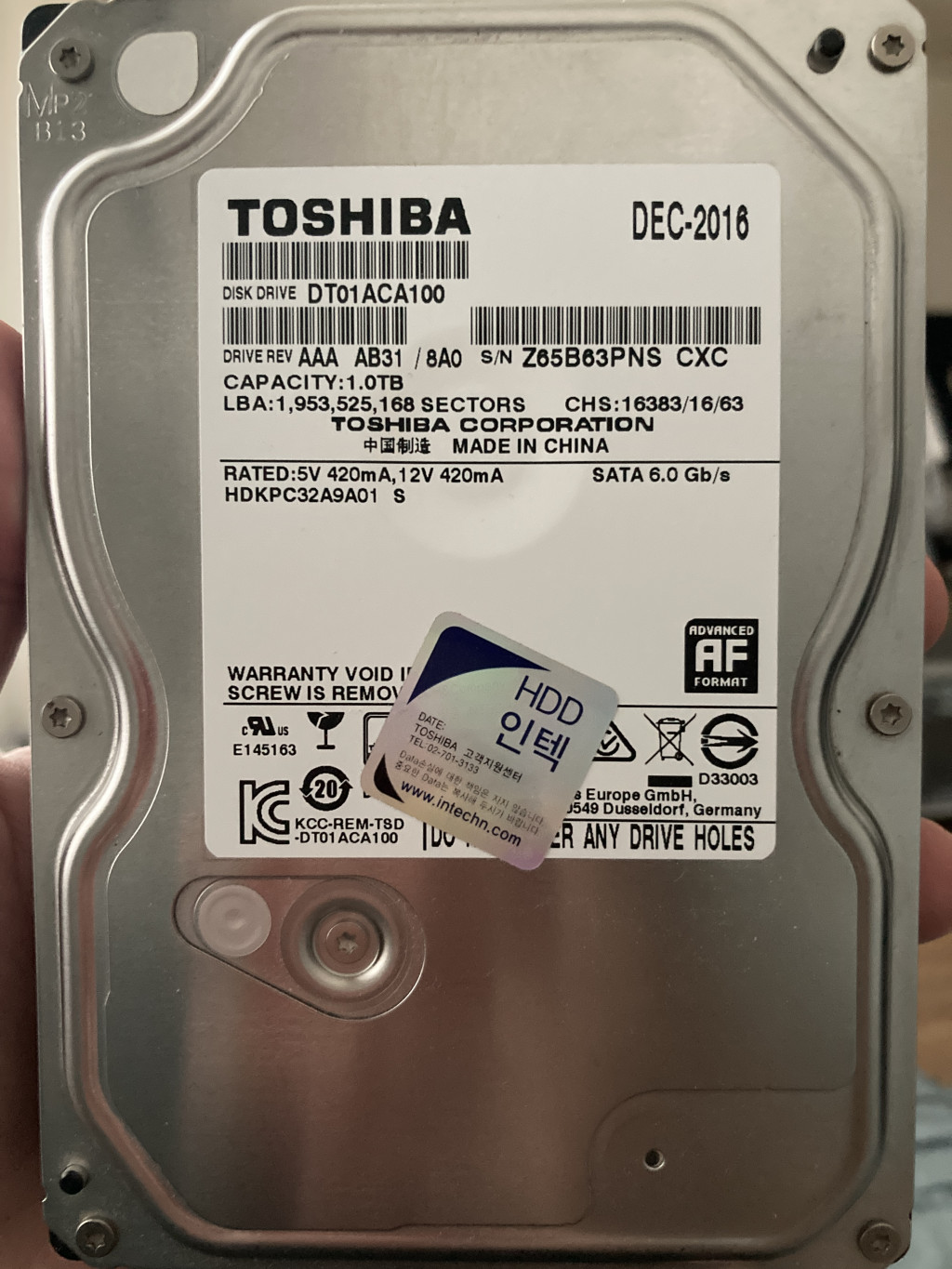 1테라 도시바 하드디스크가 실제로 10테라 용량으로 찍힙니다. > SSD/HDD | 쿨엔조이