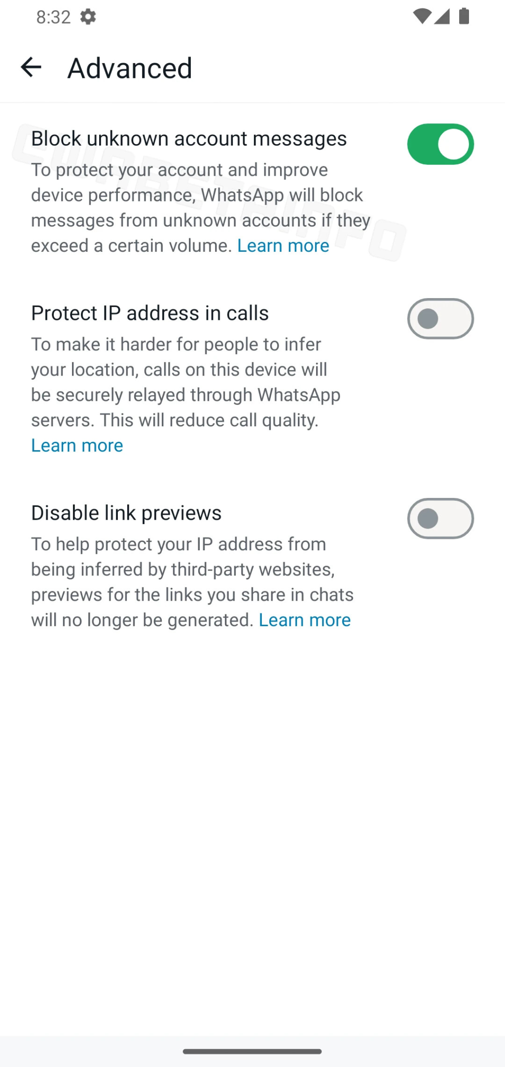 WhatsApp Security Option